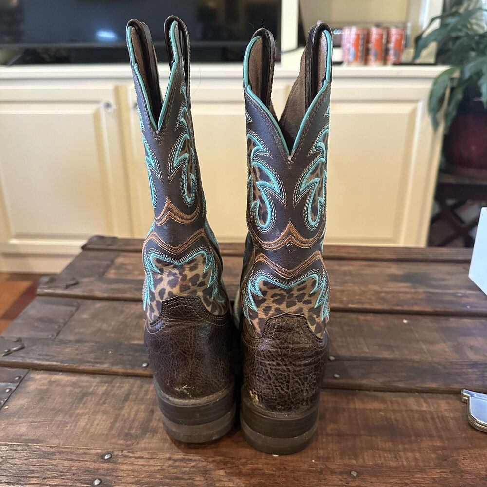 Ariat Lonestar Brown Turquoise Leather Boots Women’s Size 8 - Picture 2 of 7